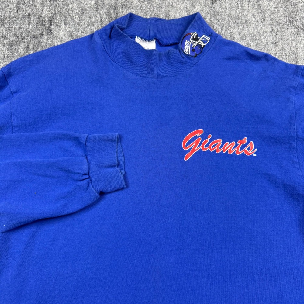 Vintage Majestic T-Shirt Men Large Blue NY Giants Mock Neck Long Sleeve USA 90s